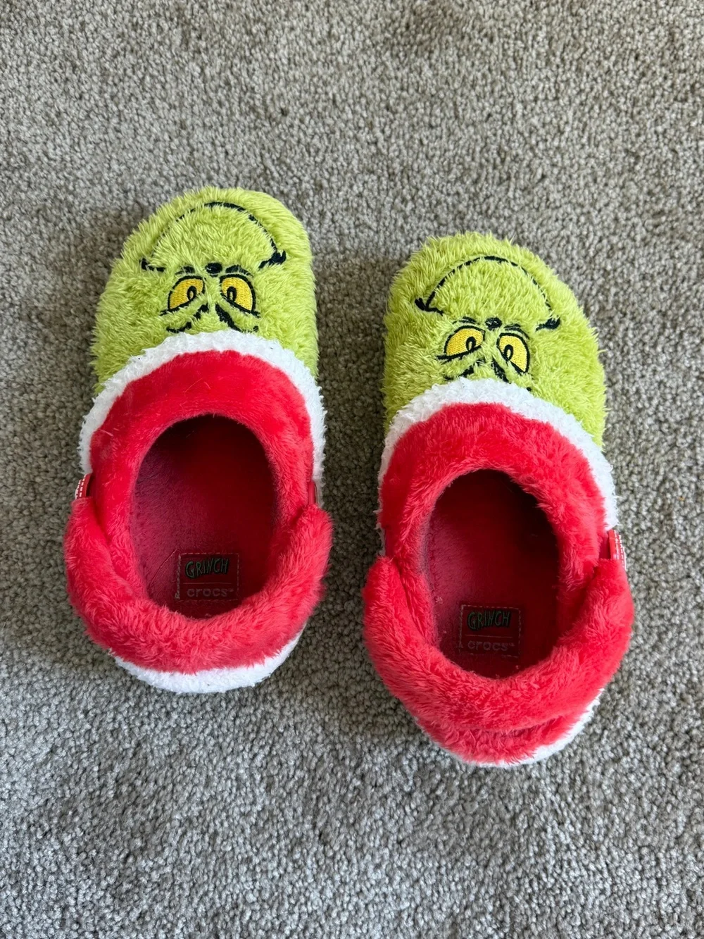 Crocs The Grinch Fuzzy Lined Clogs Kids 1J Unisex Christmas Slippers
